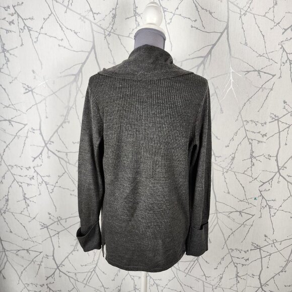 Eddie Bauer Gray 48% Merino Wool Knit Waterfall Cardigan - Picture 3 of 5